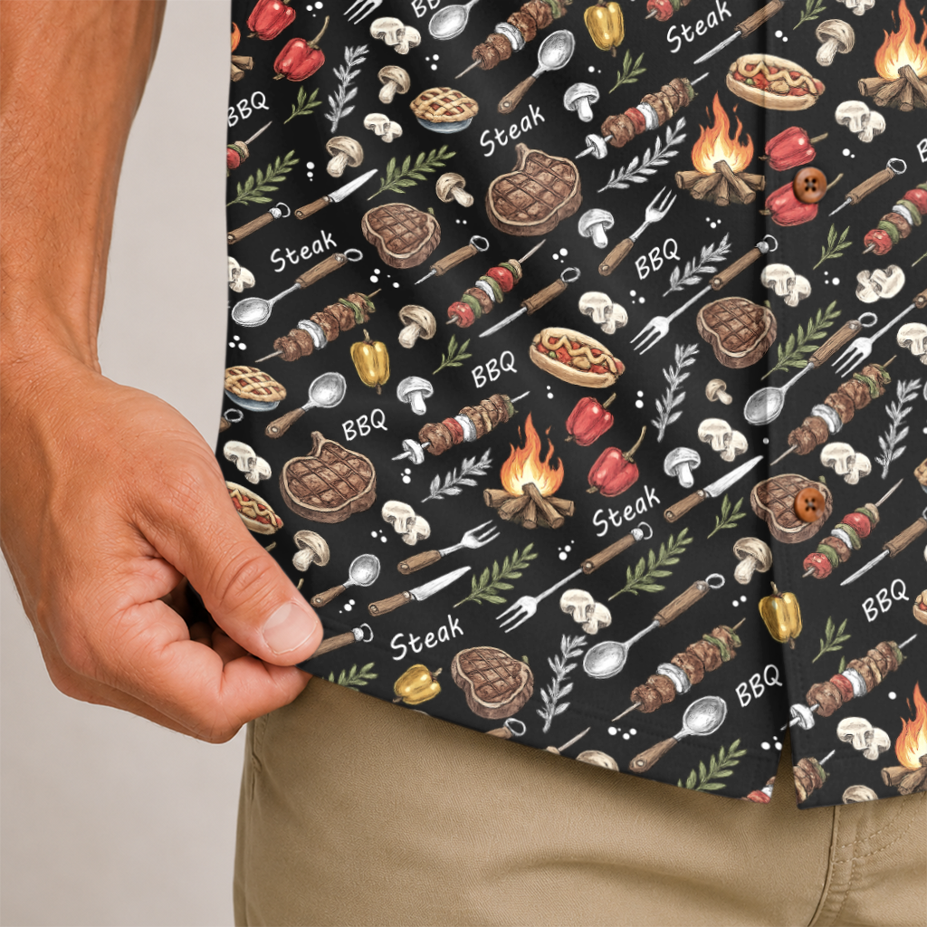 Men's BBQ Hawaiian Shirt - Grilling Print Button-Up