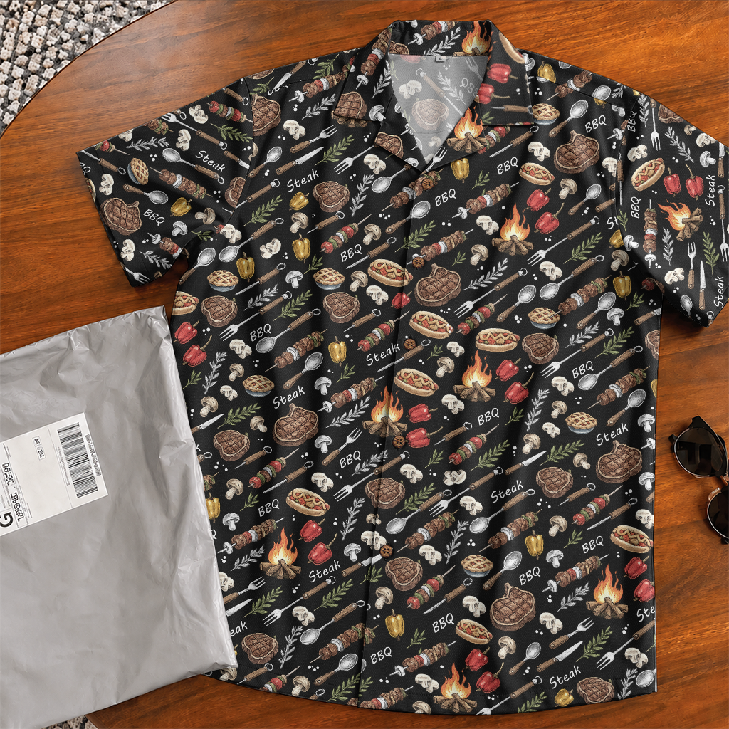 Men's BBQ Hawaiian Shirt - Grilling Print Button-Up
