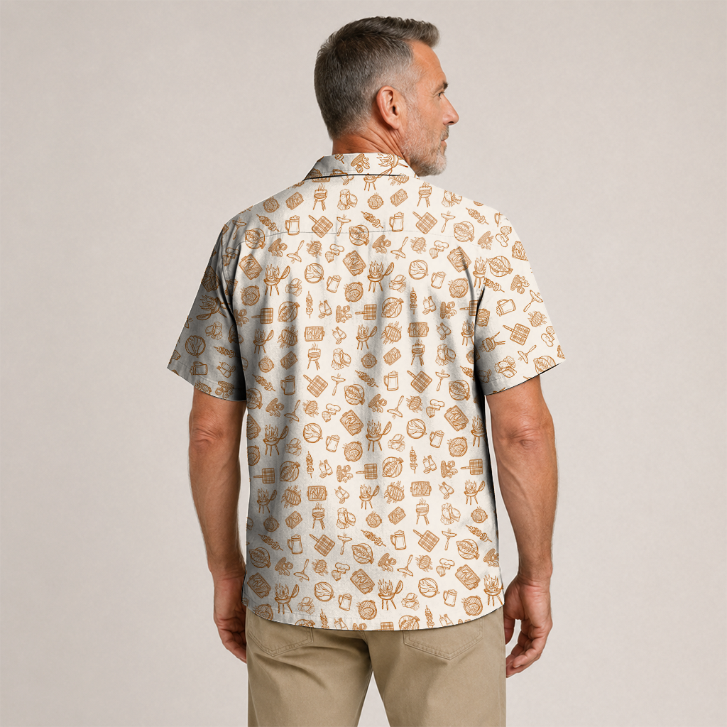 BBQ Shirt for Men - Hawaiian Print Short Sleeve Button-Up