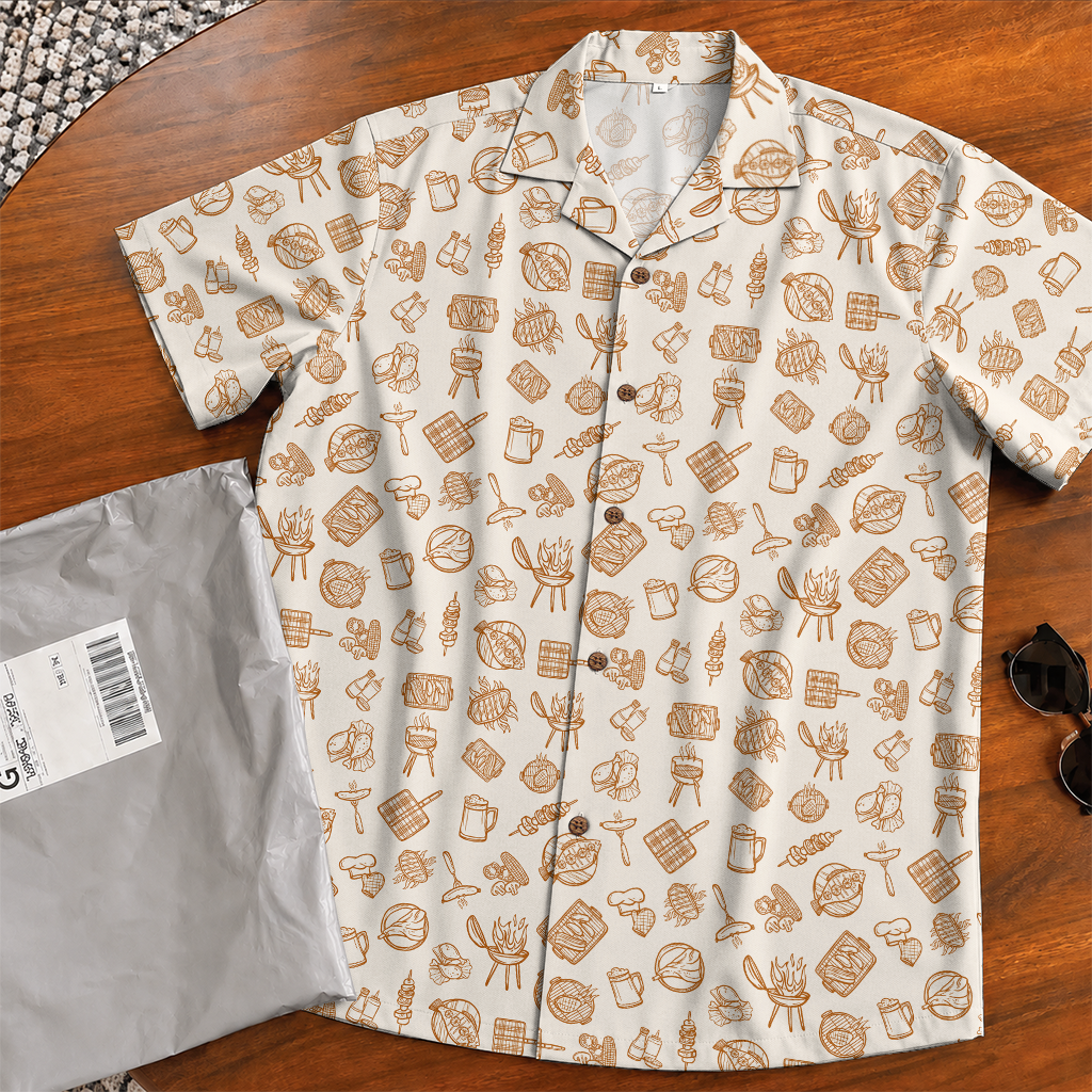 BBQ Shirt for Men - Hawaiian Print Short Sleeve Button-Up