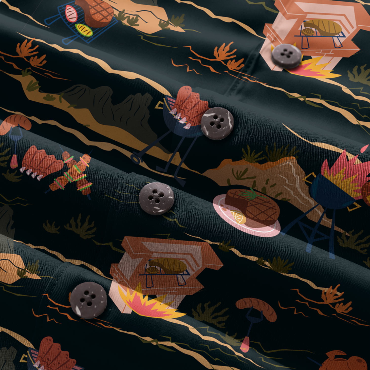 BBQ Shirt for Men - Hawaiian Print Short Sleeve Button-Up