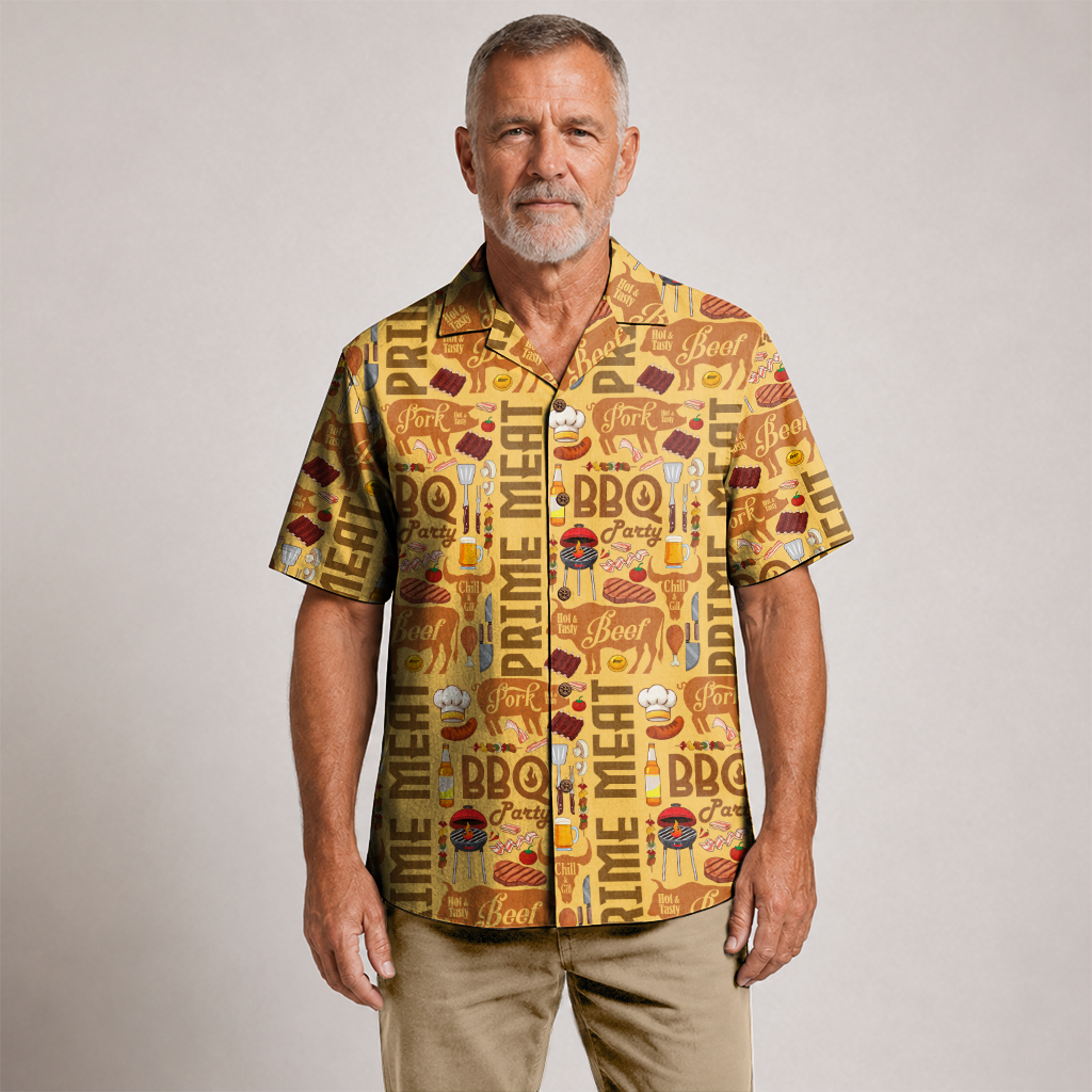 Men's BBQ Hawaiian Shirt - Grilling Print Button-Up
