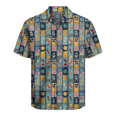 BBQ Shirt for Men - Hawaiian Print Short Sleeve Button-Up