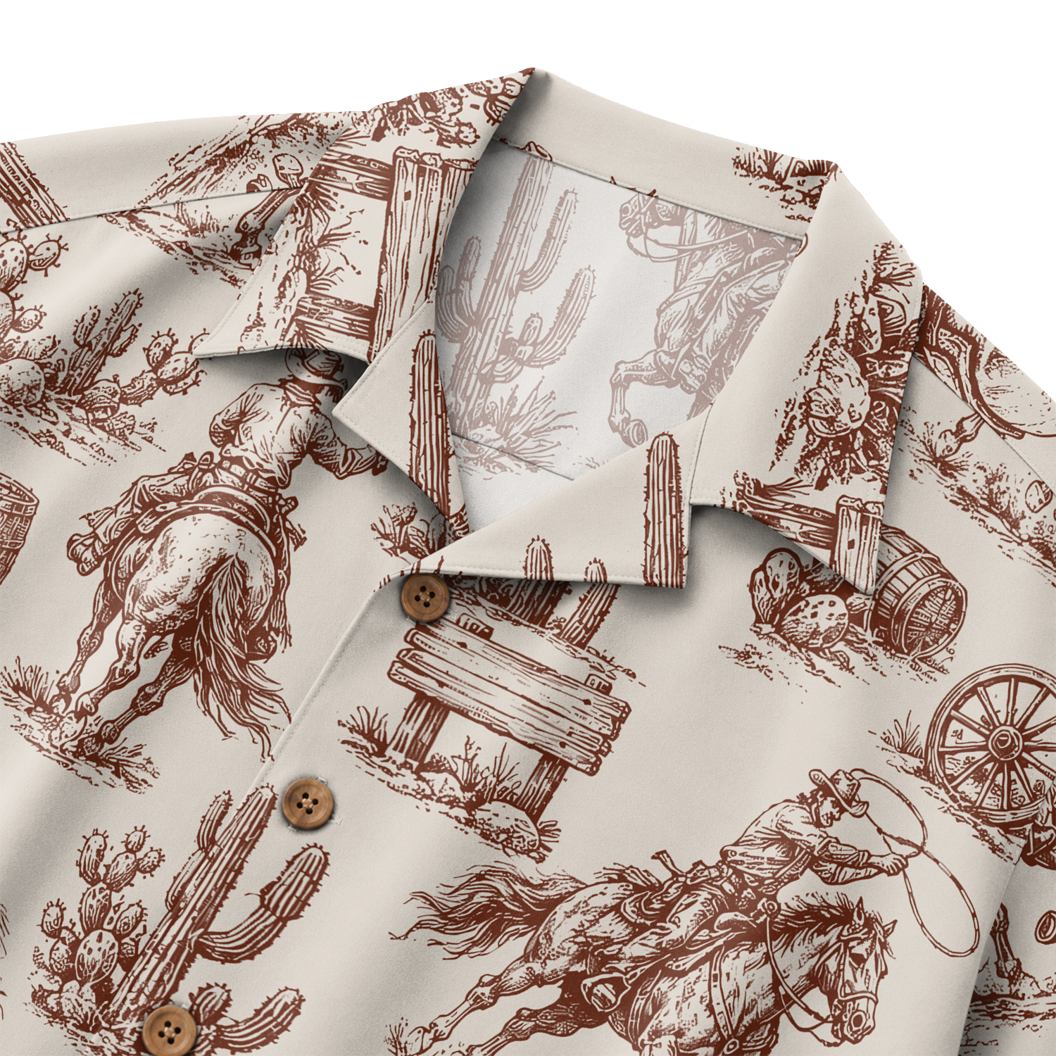 Cowboy Shirt for Men - Western Hawaiian Print Short Sleeve