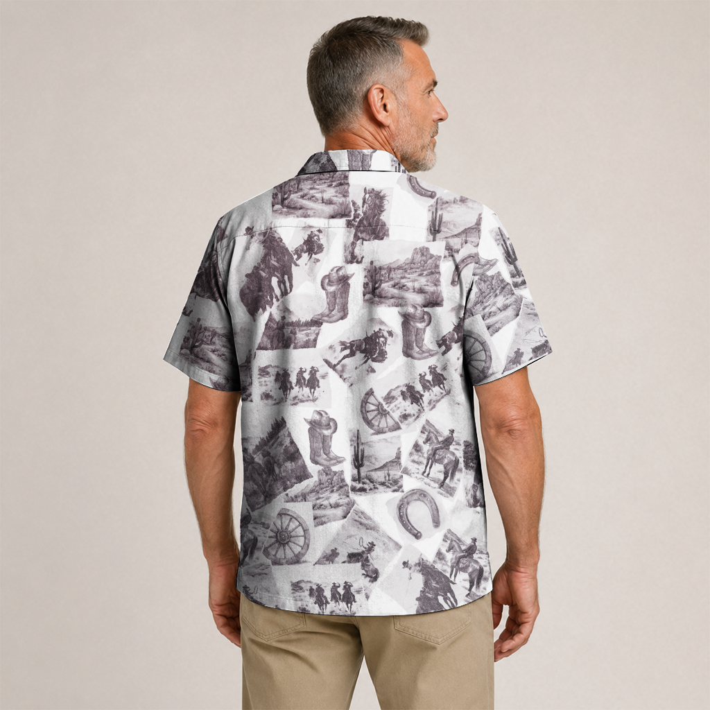 Men's Western Hawaiian Shirt - Cowboy Print Button-Up