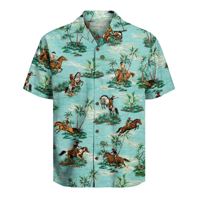 Men's Cowboy Hawaiian Shirt - Western Print Button-Up