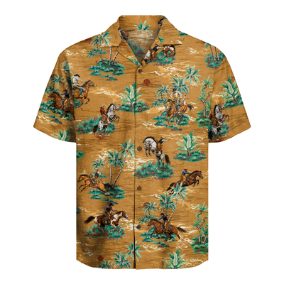 Cowboy Shirt for Men - Western Hawaiian Print Short Sleeve