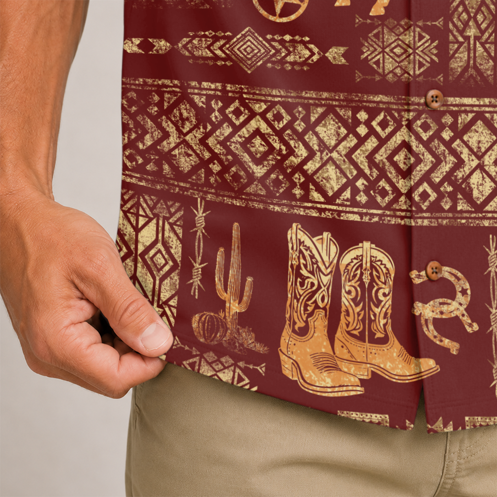 Men's Western Hawaiian Shirt - Cowboy Print Button-Up