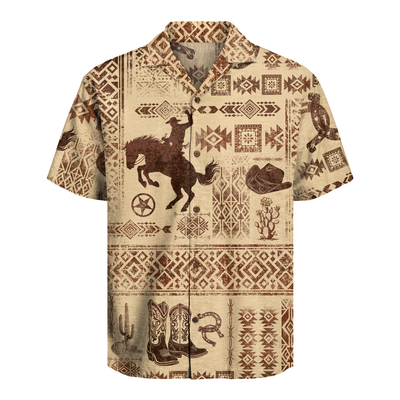 Men's Western Shirt - Cowboy Hawaiian Print Button-Up