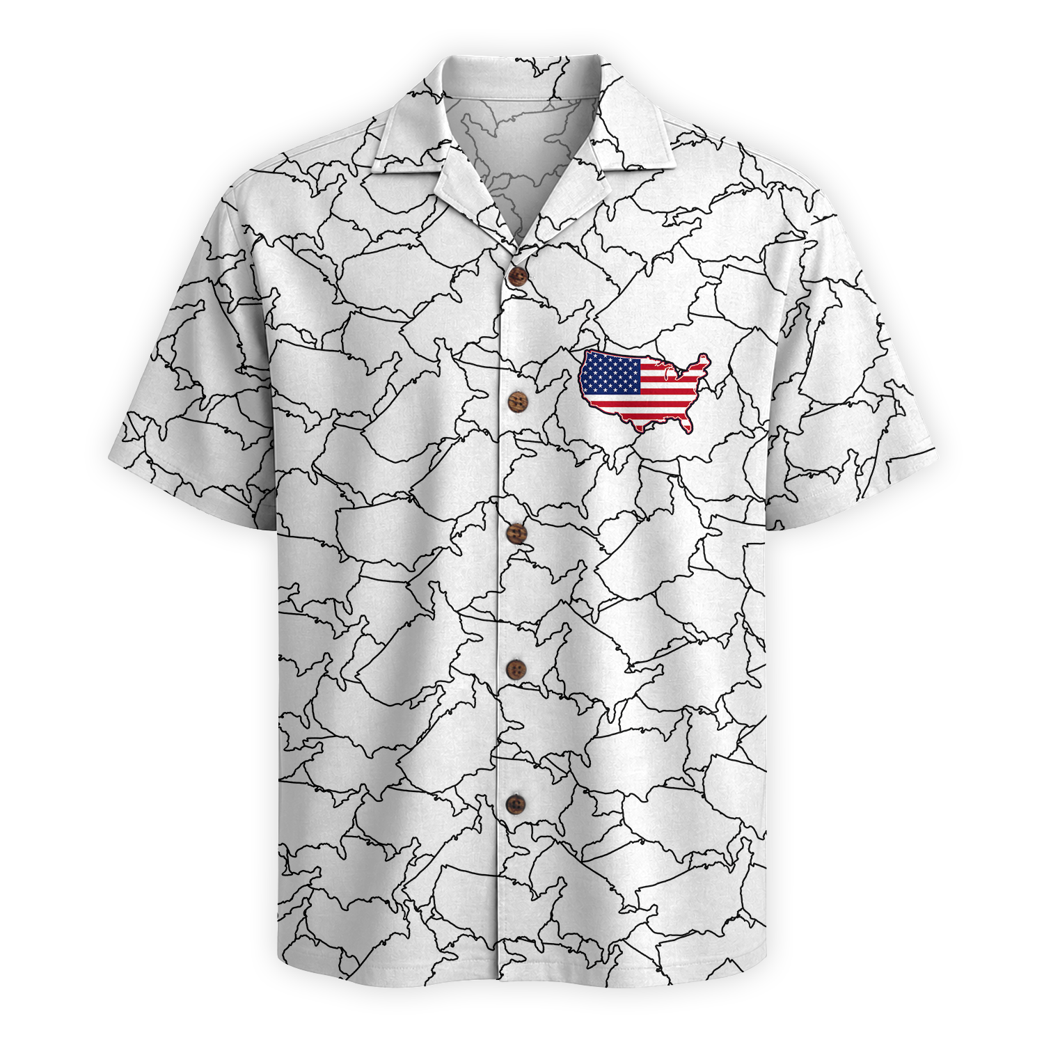 American Pride Map Hawaiian Shirt - White Edition