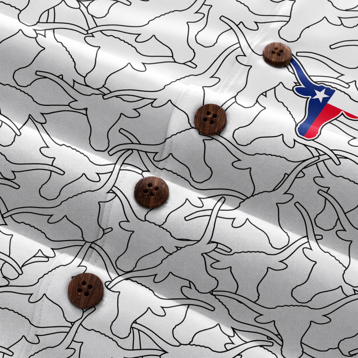 Men's Texas Button-Up Hawaiian Shirt - White Lone Star Longhorn Print
