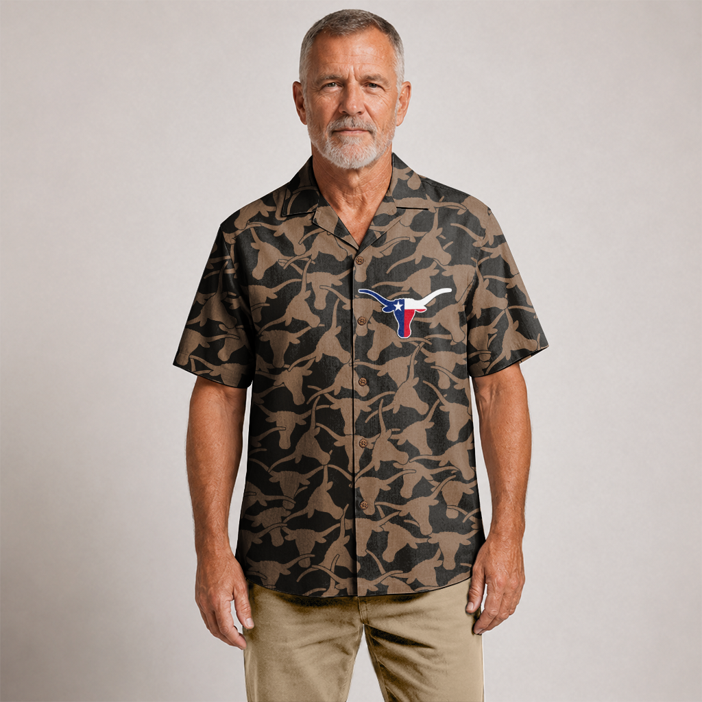 Men's Texas Longhorn Hawaiian Shirt - Brown Lone Star Button-Up