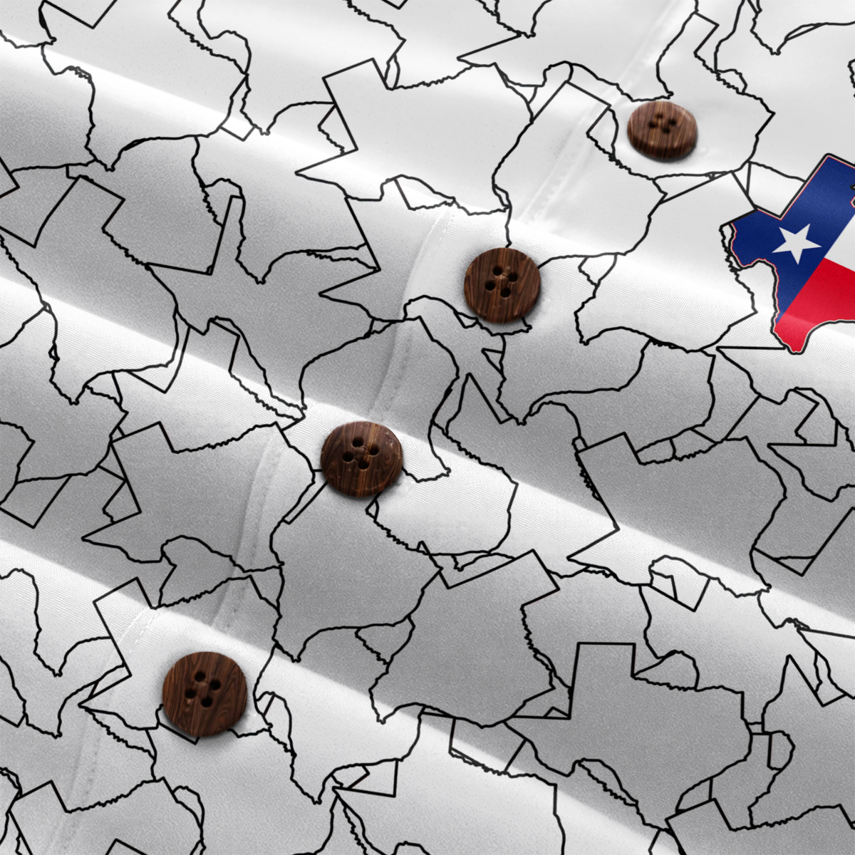 Men's Western Hawaiian Shirt - White Texas Map Print