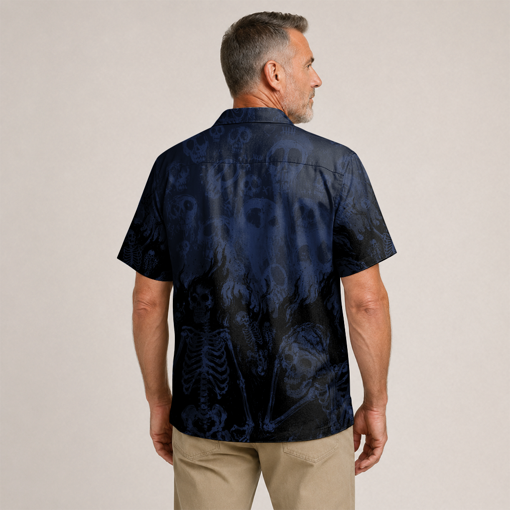 Skeleton Crew Highway Outlaws Muscle Car Hawaiian Shirt - Navy Edition