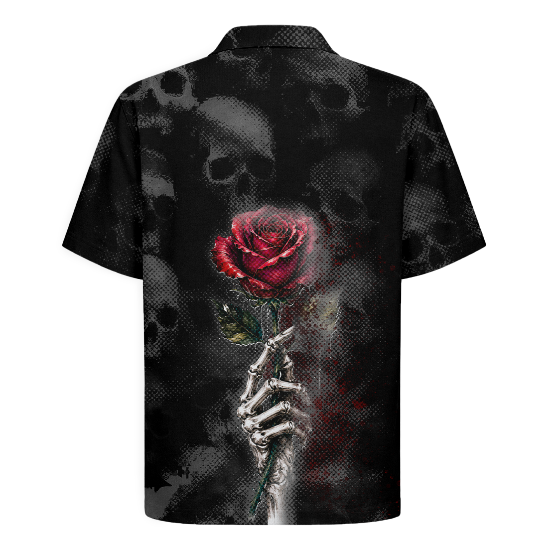 Hidden Skull Illusion Rose & Butterfly Hawaiian Shirt - Black Edition