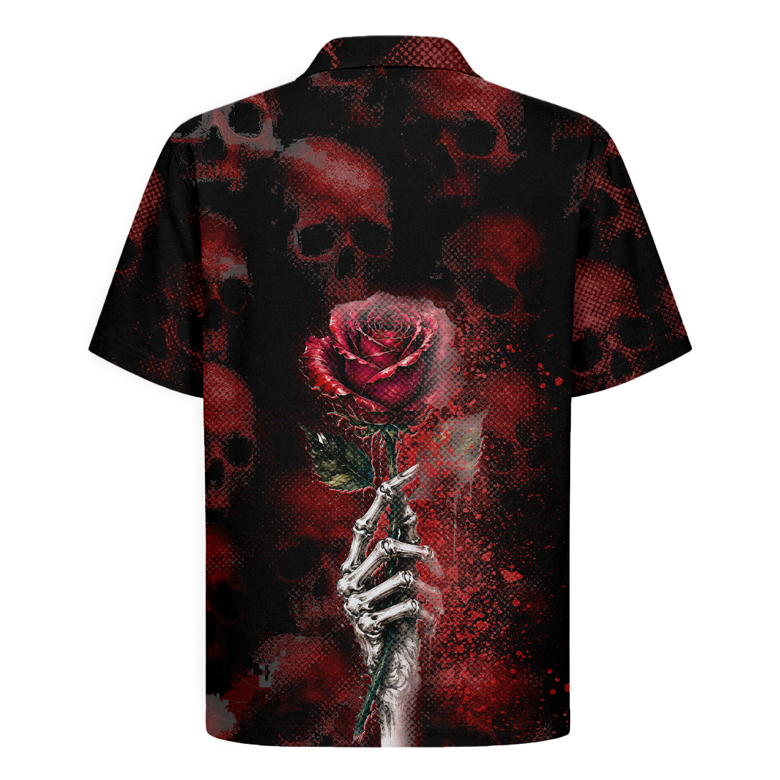 Hidden Skull Illusion Rose & Butterfly Hawaiian Shirt - Red Edition