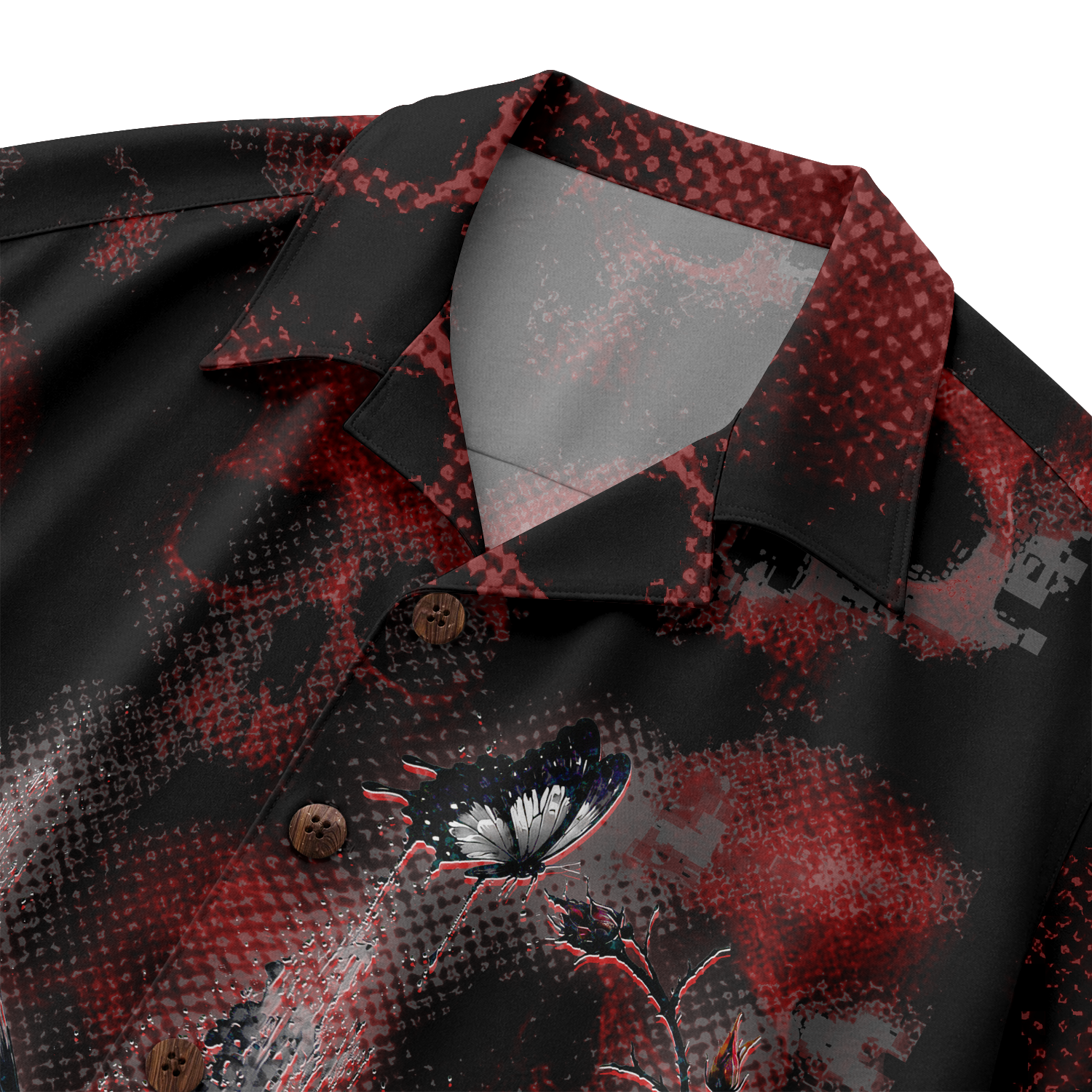Hidden Skull Illusion Rose & Butterfly Hawaiian Shirt - Red Edition