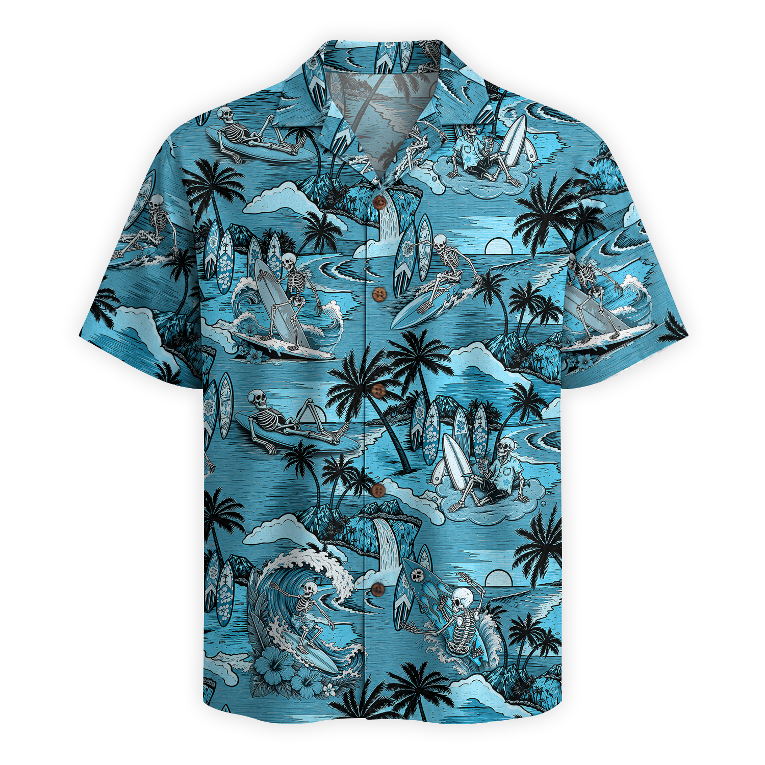 Endless Summer Surfing Skeleton Hawaiian Shirt - Blue Edition