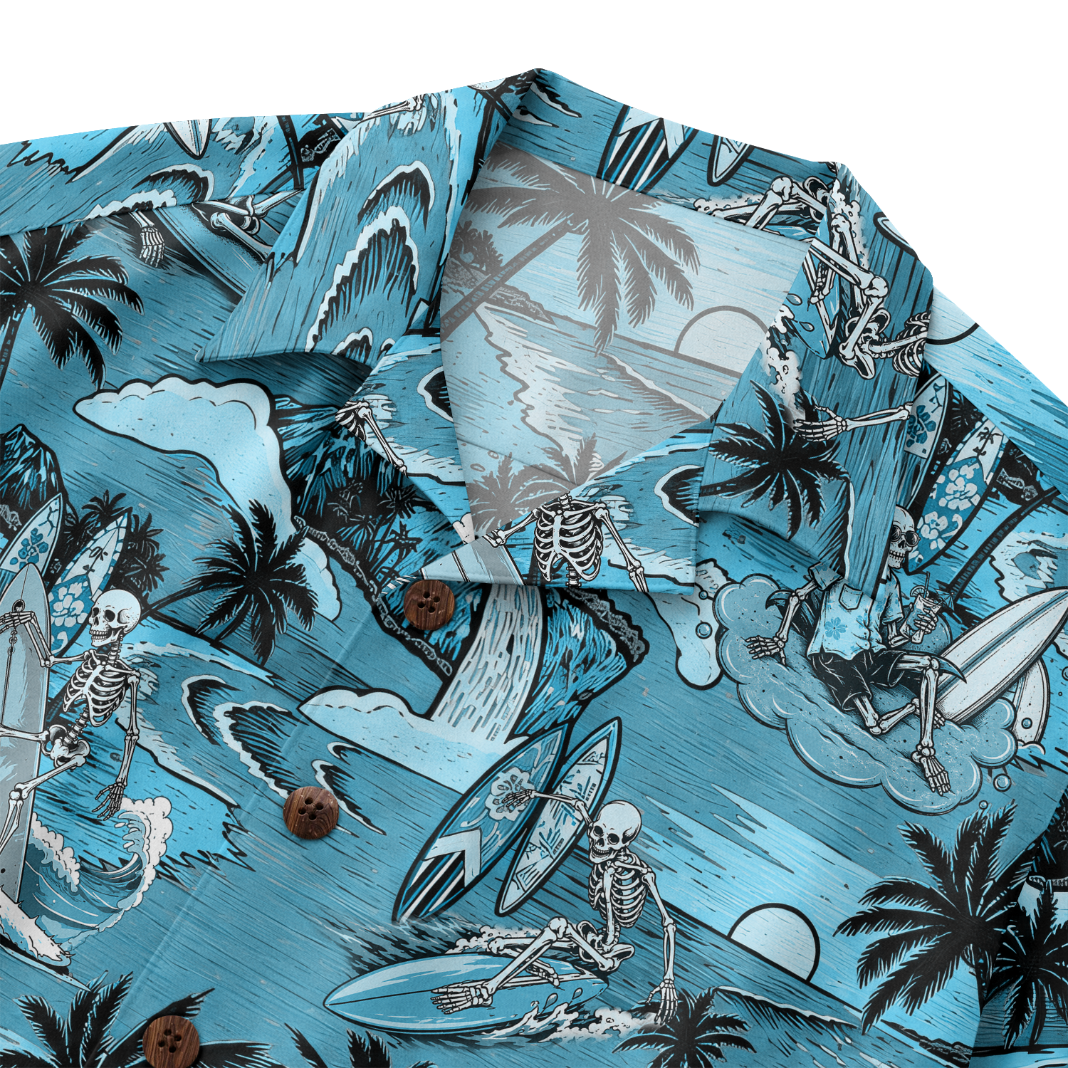 Endless Summer Surfing Skeleton Hawaiian Shirt - Blue Edition