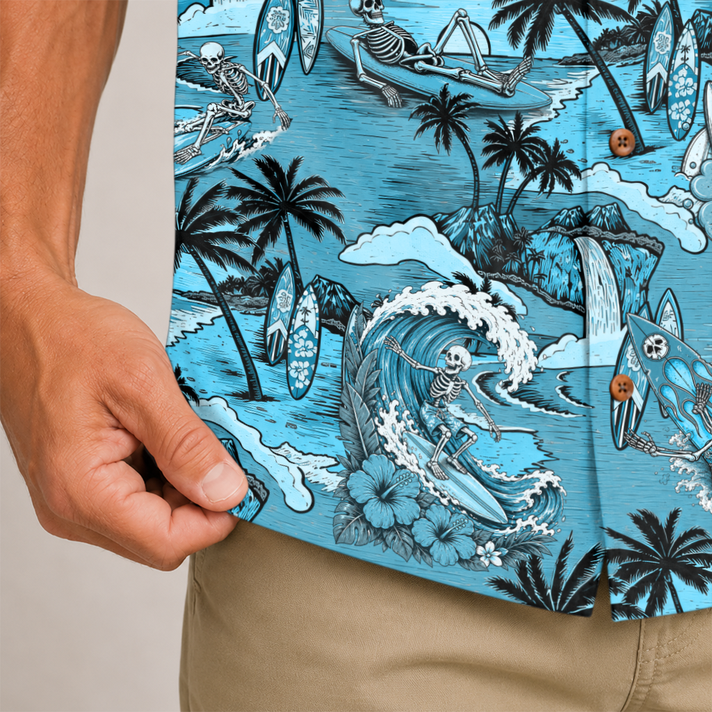 Endless Summer Surfing Skeleton Hawaiian Shirt - Blue Edition
