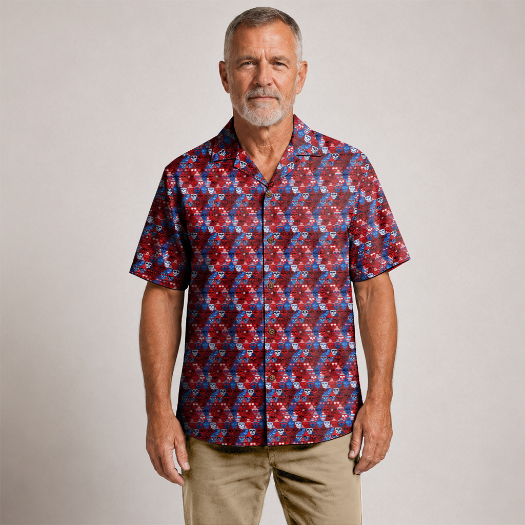 American Pride Freedom Skull Hawaiian Shirt - Red Edition