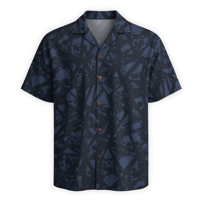 Deep Blue Skull Pattern Hawaiian Shirt - Navy Edition
