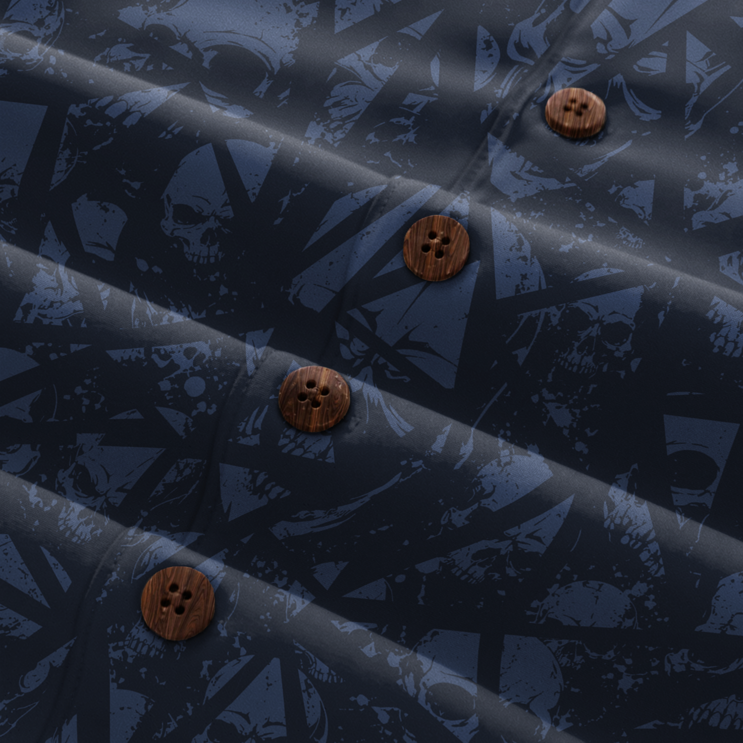 Deep Blue Skull Pattern Hawaiian Shirt - Navy Edition