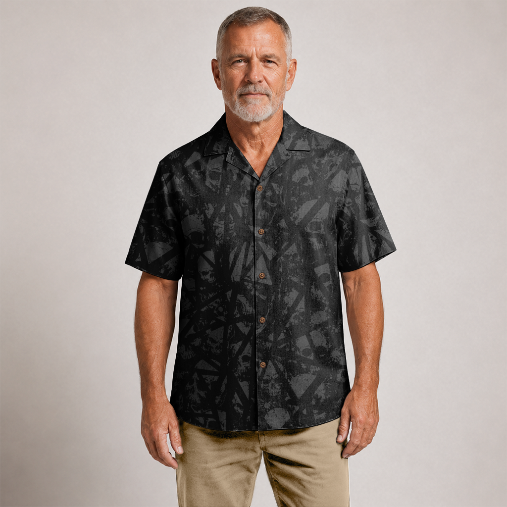 Deep Skull Pattern Hawaiian Shirt - Black Edition