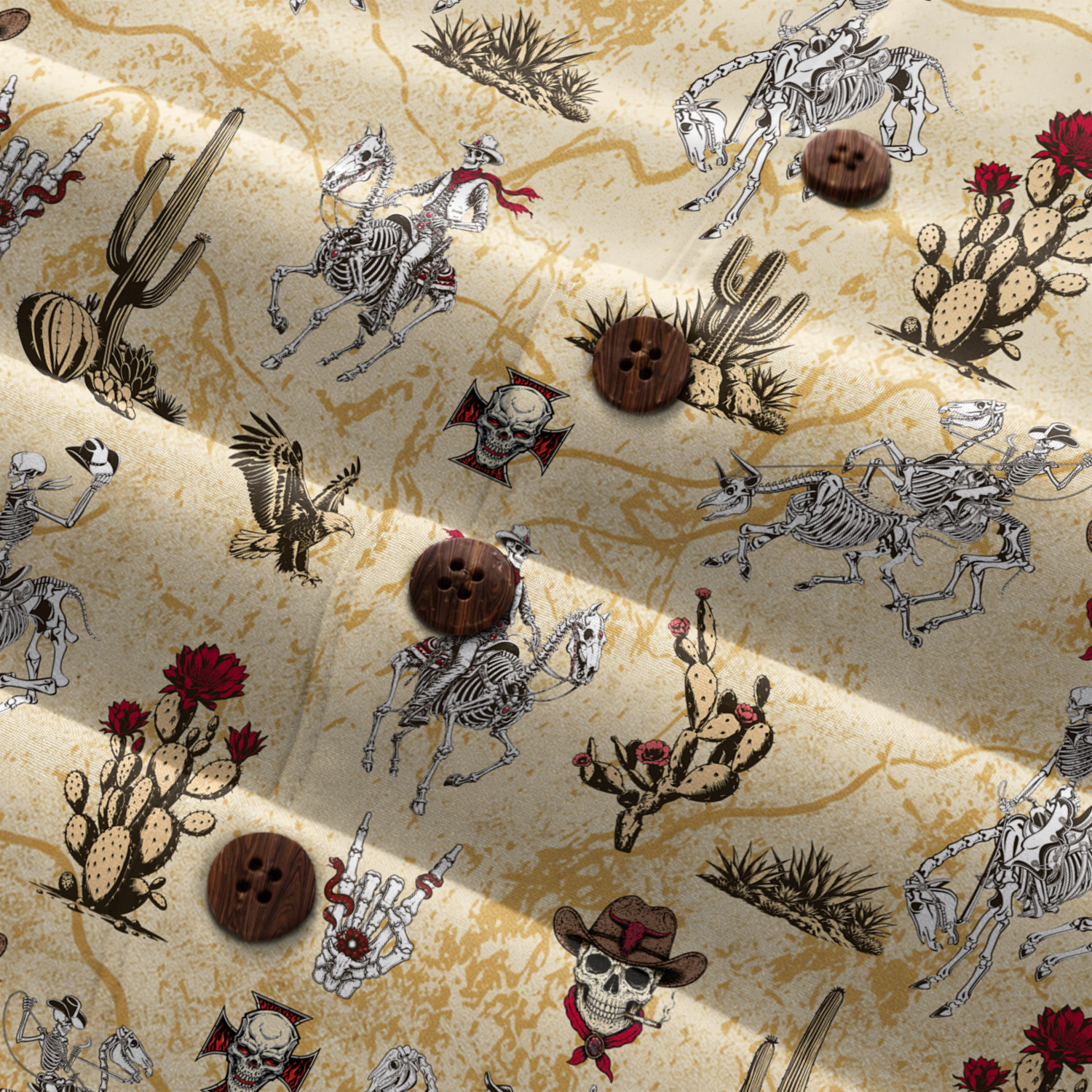 Vintage Desert Outlaw Skeleton Cowboy Hawaiian Shirt - Desert Sand Edition