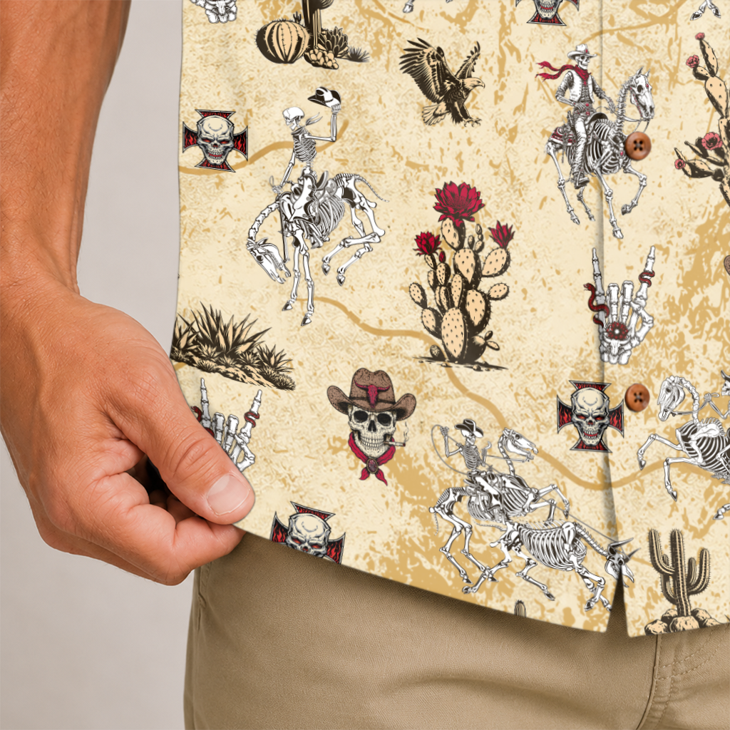 Vintage Desert Outlaw Skeleton Cowboy Hawaiian Shirt - Desert Sand Edition