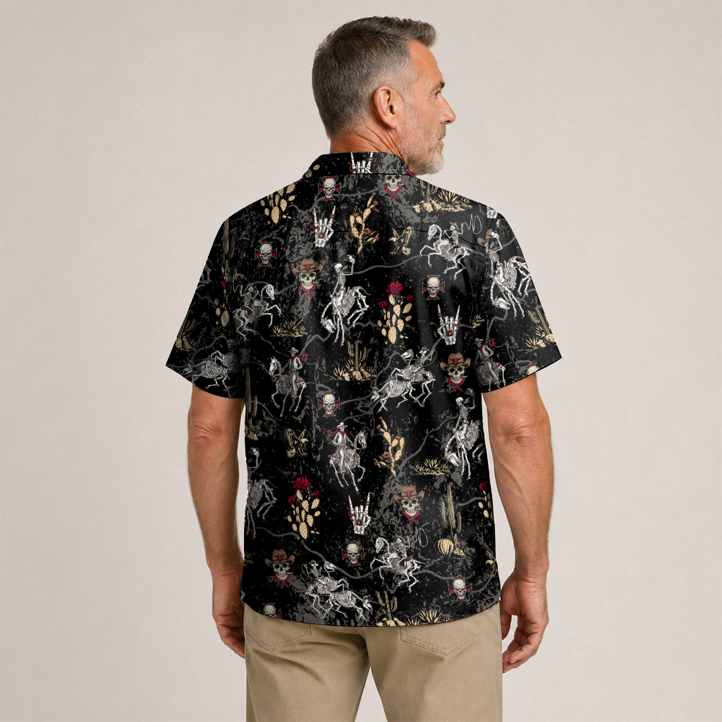 Vintage Desert Outlaw Skeleton Cowboy Hawaiian Shirt - Black Edition