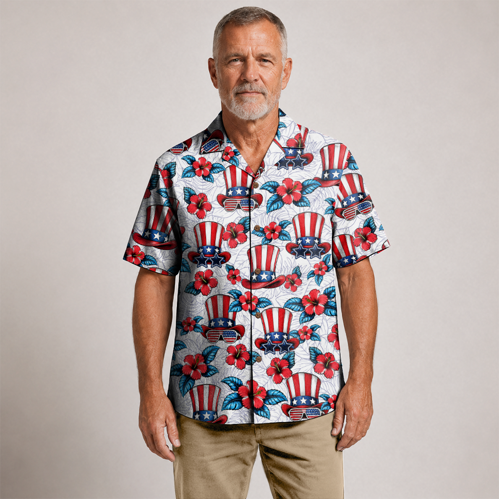 American Heritage Uncle Sam Hat Hawaiian Shirt for Men