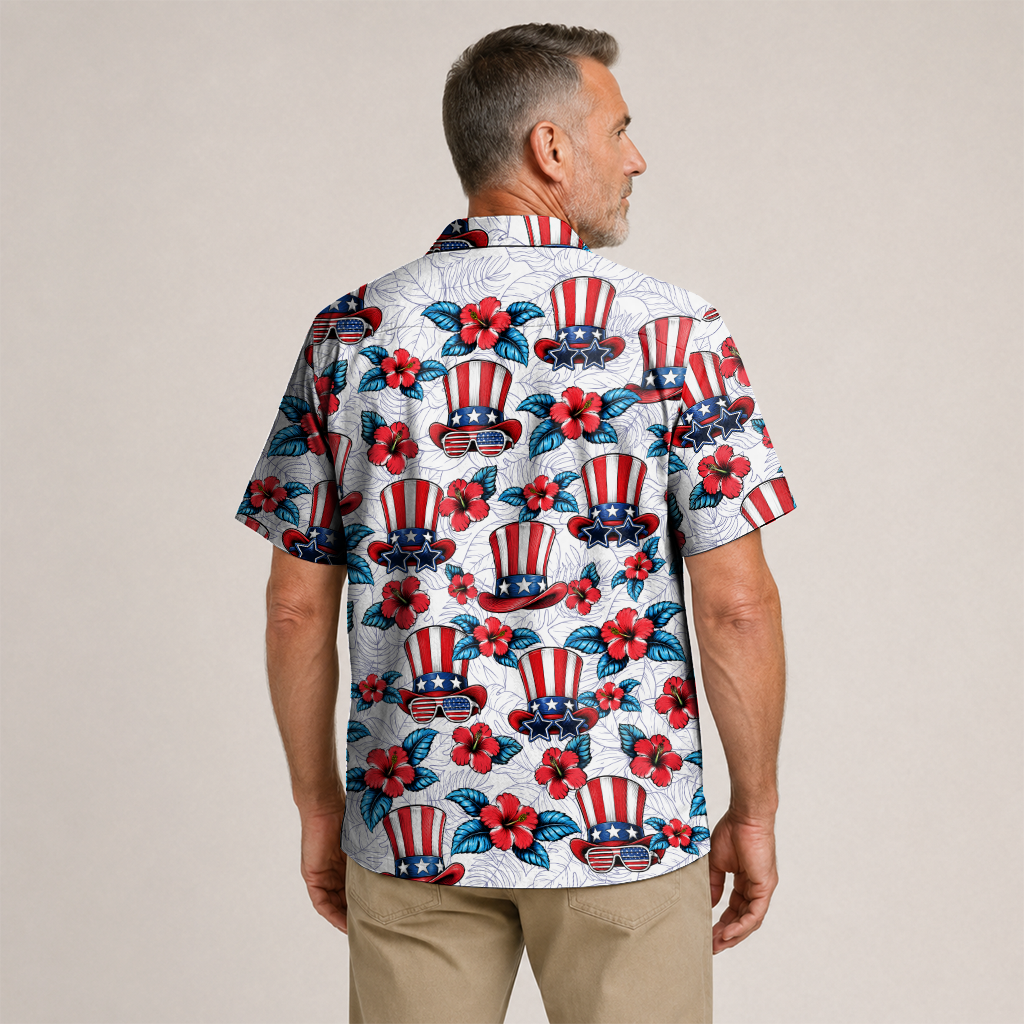 American Heritage Uncle Sam Hat Hawaiian Shirt for Men