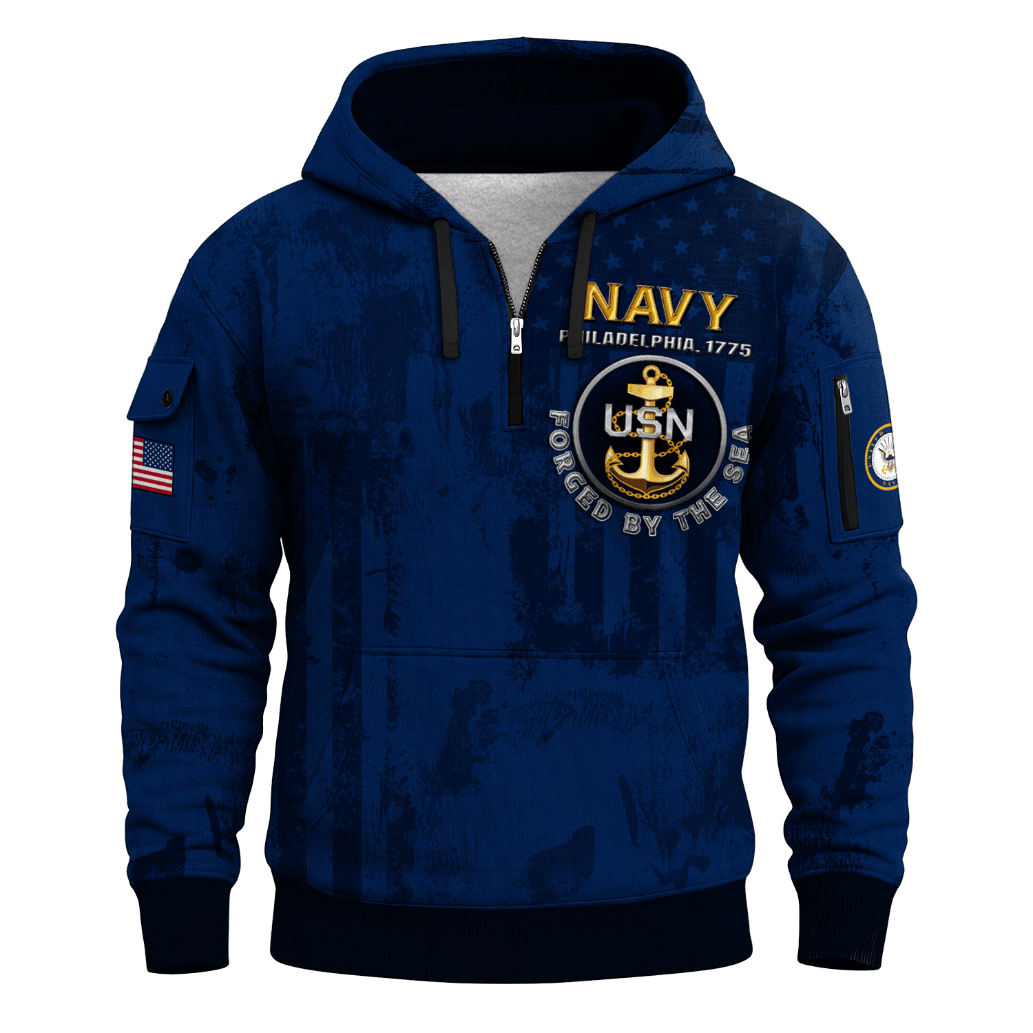 US NAVY 250th Years Of Service All-over Quater Zip Hoodie