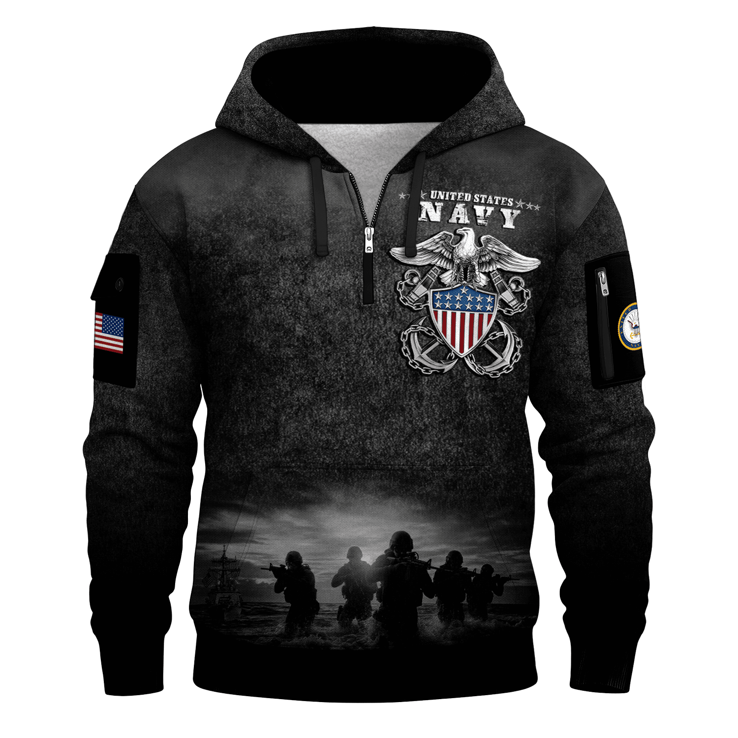 US NAVY 250th Years Of Service All-over Quater Zip Hoodie