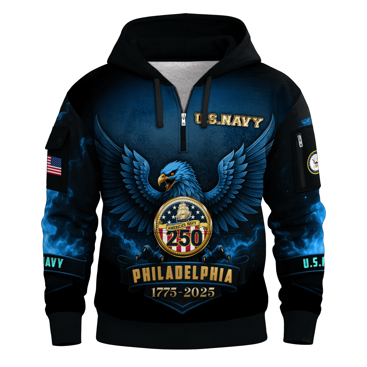 US NAVY 250th Years Of Service All-over Quater Zip Hoodie