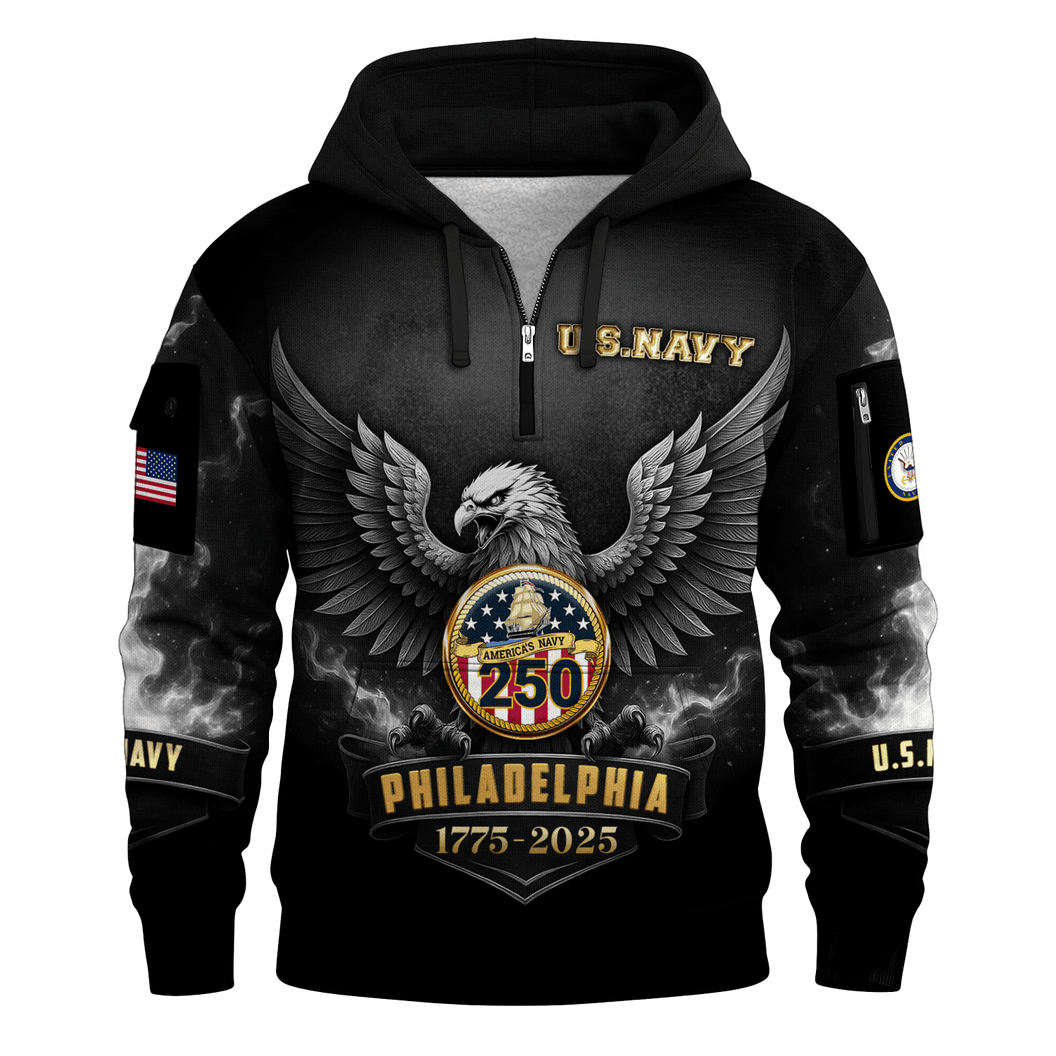 US NAVY 250th Years Of Service All-over Quater Zip Hoodie
