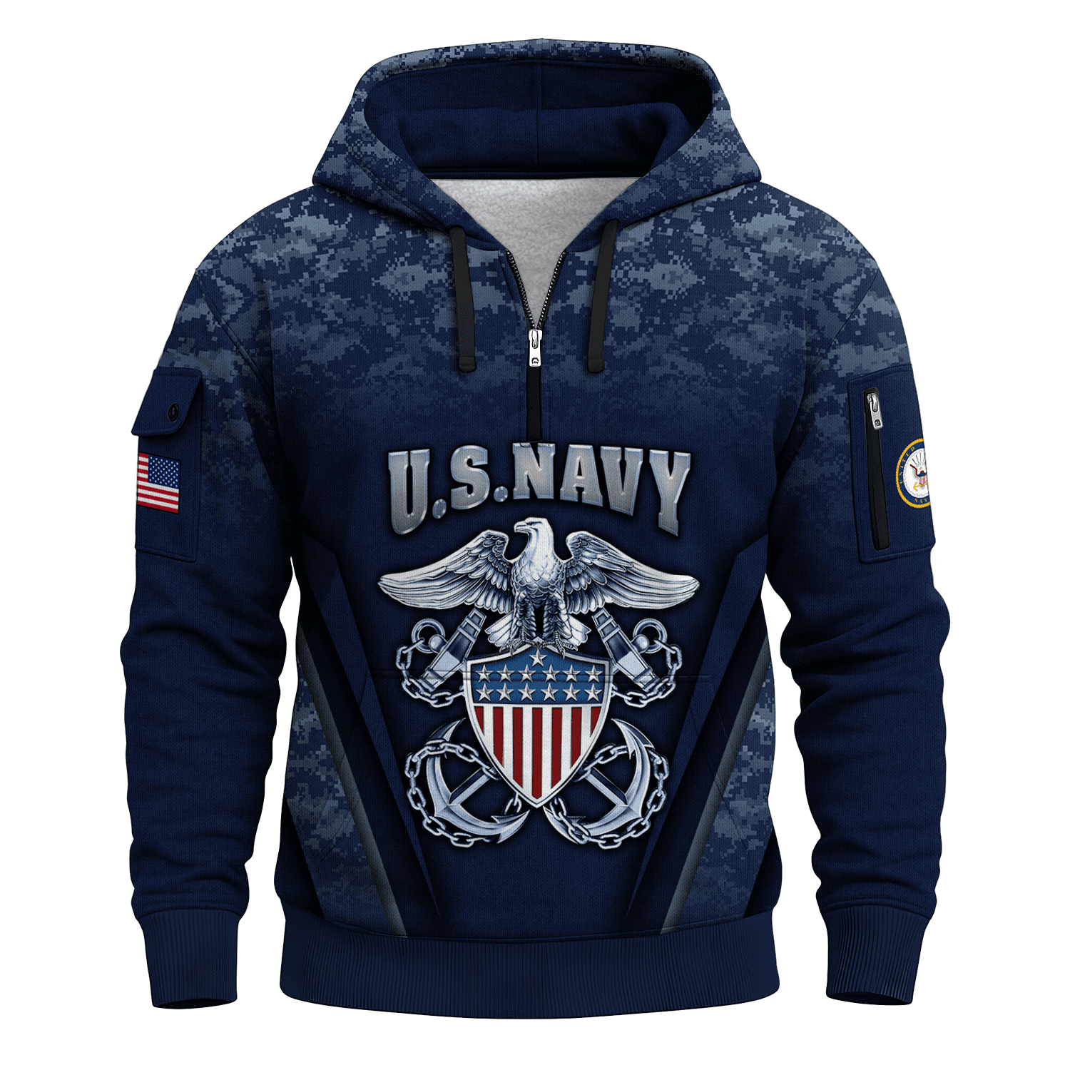 US NAVY 250th Years Of Service All-over Quater Zip Hoodie