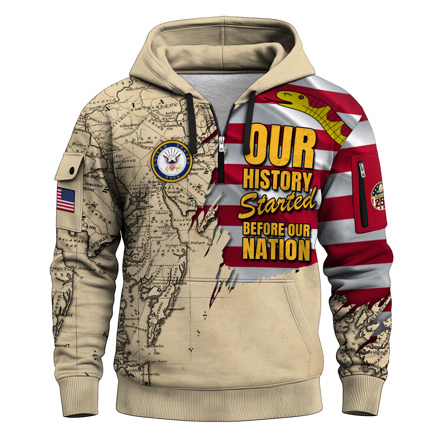 US NAVY 250th Years Of Service All-over Quater Zip Hoodie