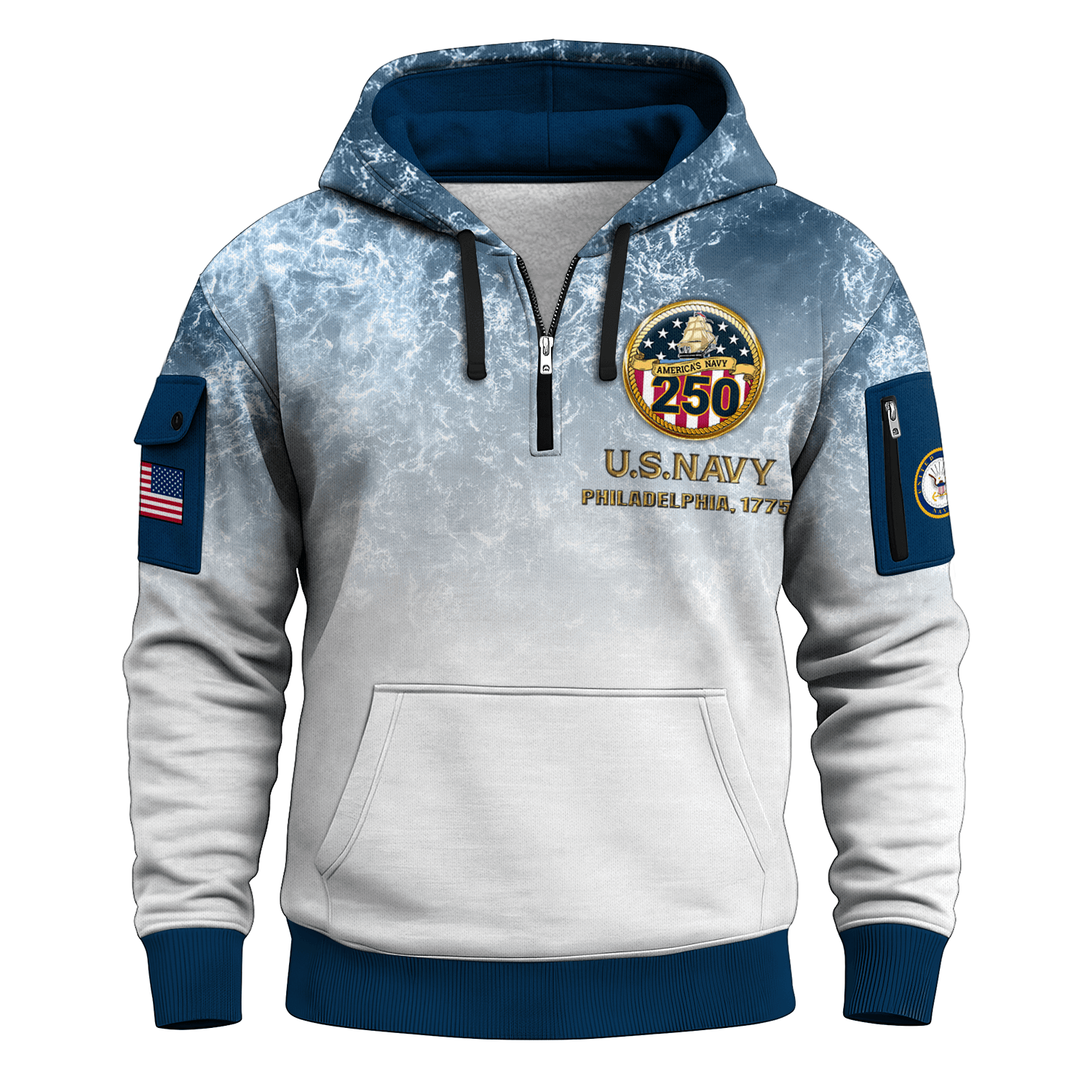 US NAVY 250th Years Of Service All-over Quater Zip Hoodie