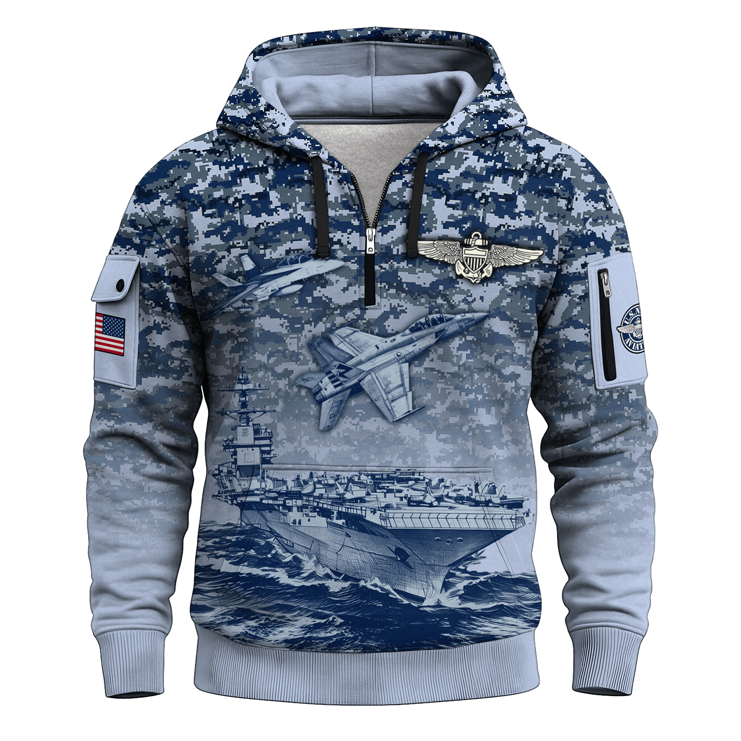 US Navy Naval Aviation 250th Years All-over Quater Zip Hoodie of Service