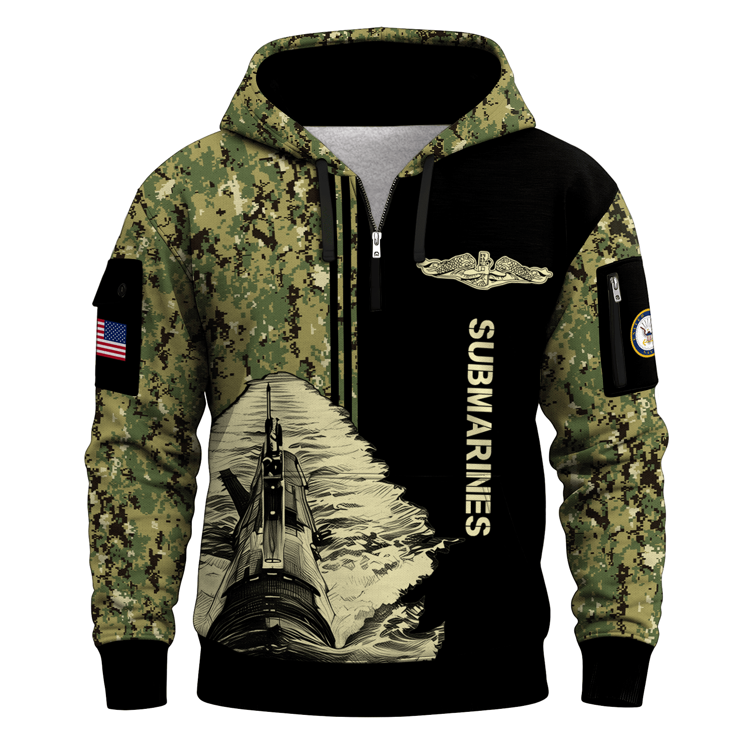 US Navy Submarine 250th Years All-over Quater Zip Hoodie of Service