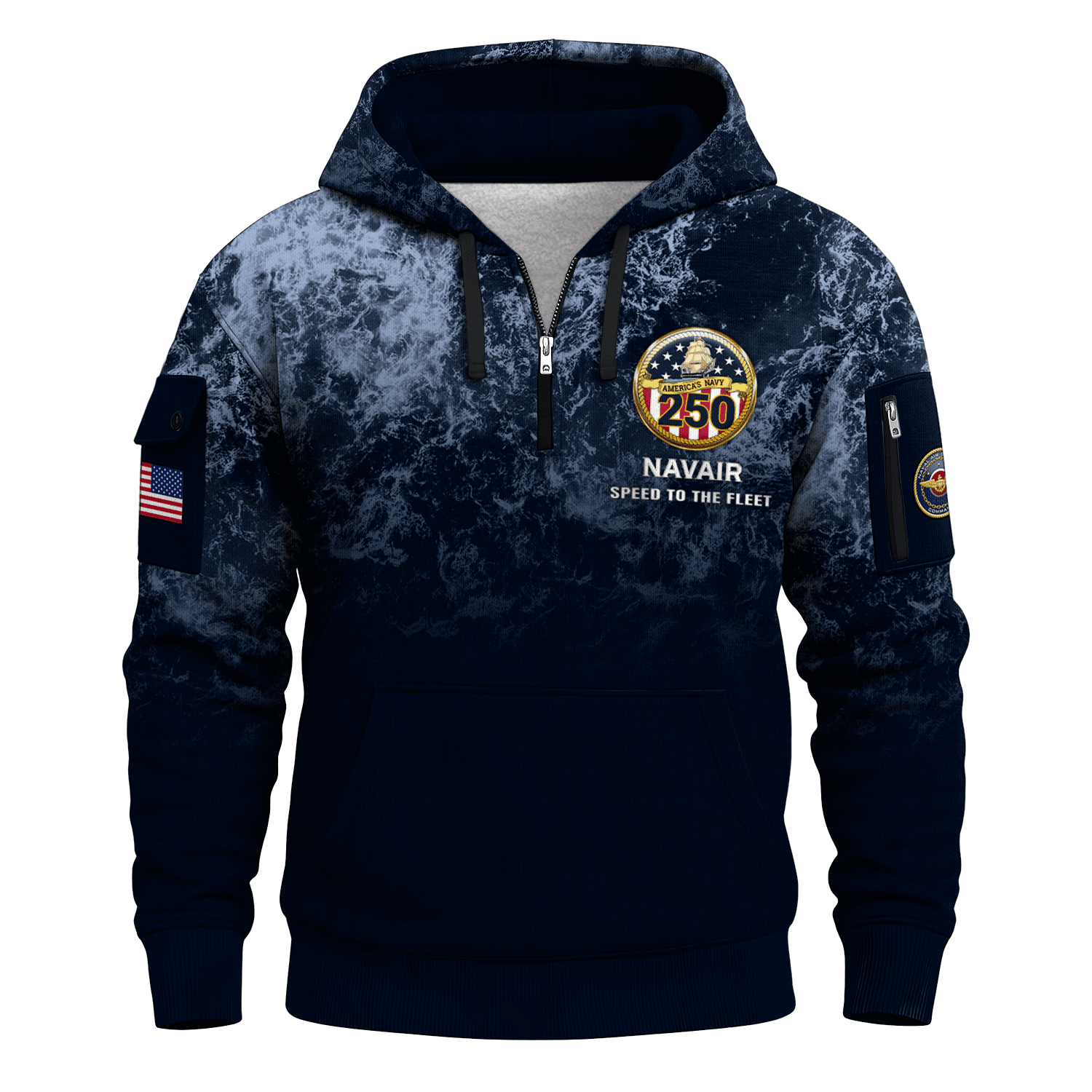 US Navy Navair 250th Years All-over Quater Zip Hoodie of Service