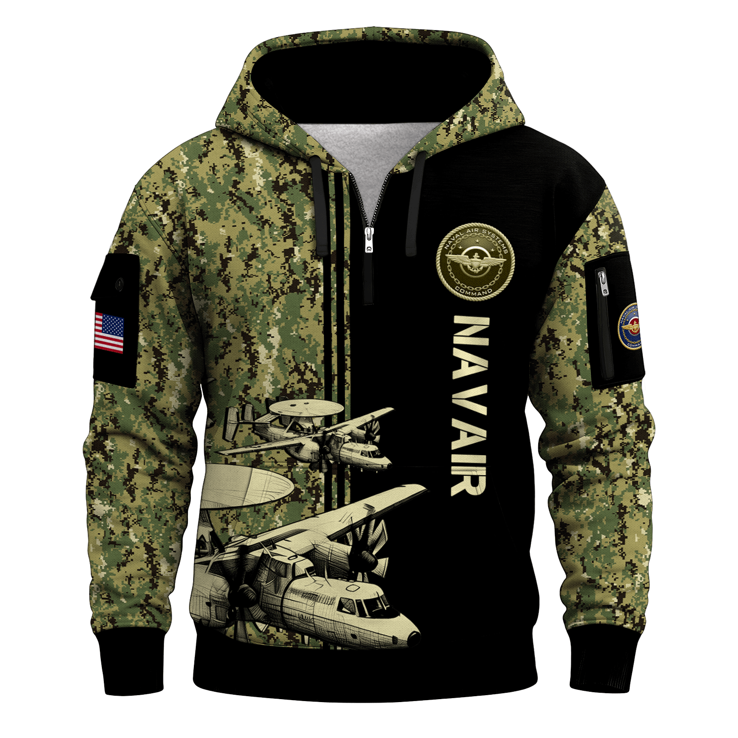 US Navy Navair 250th Years All-over Quater Zip Hoodie of Service