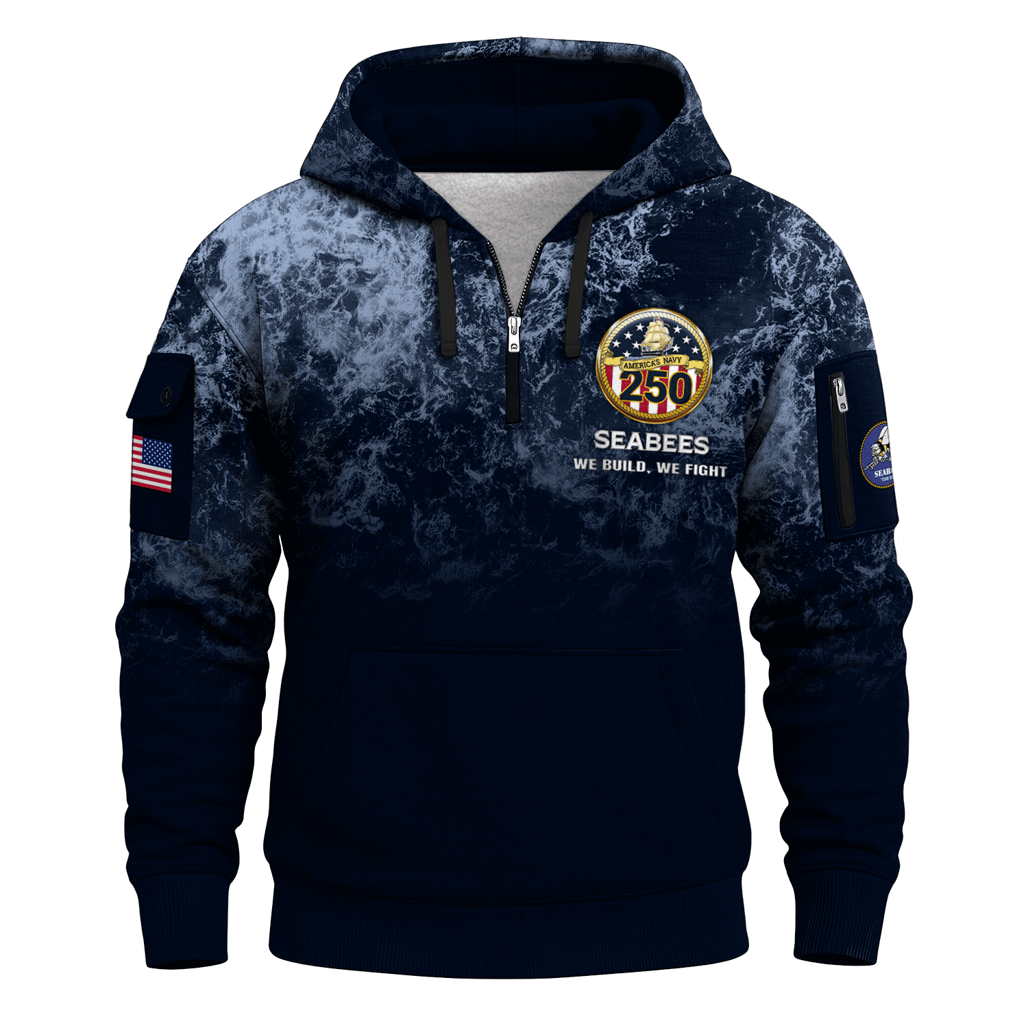US Navy Navair 250th Years All-over Quater Zip Hoodie of Service