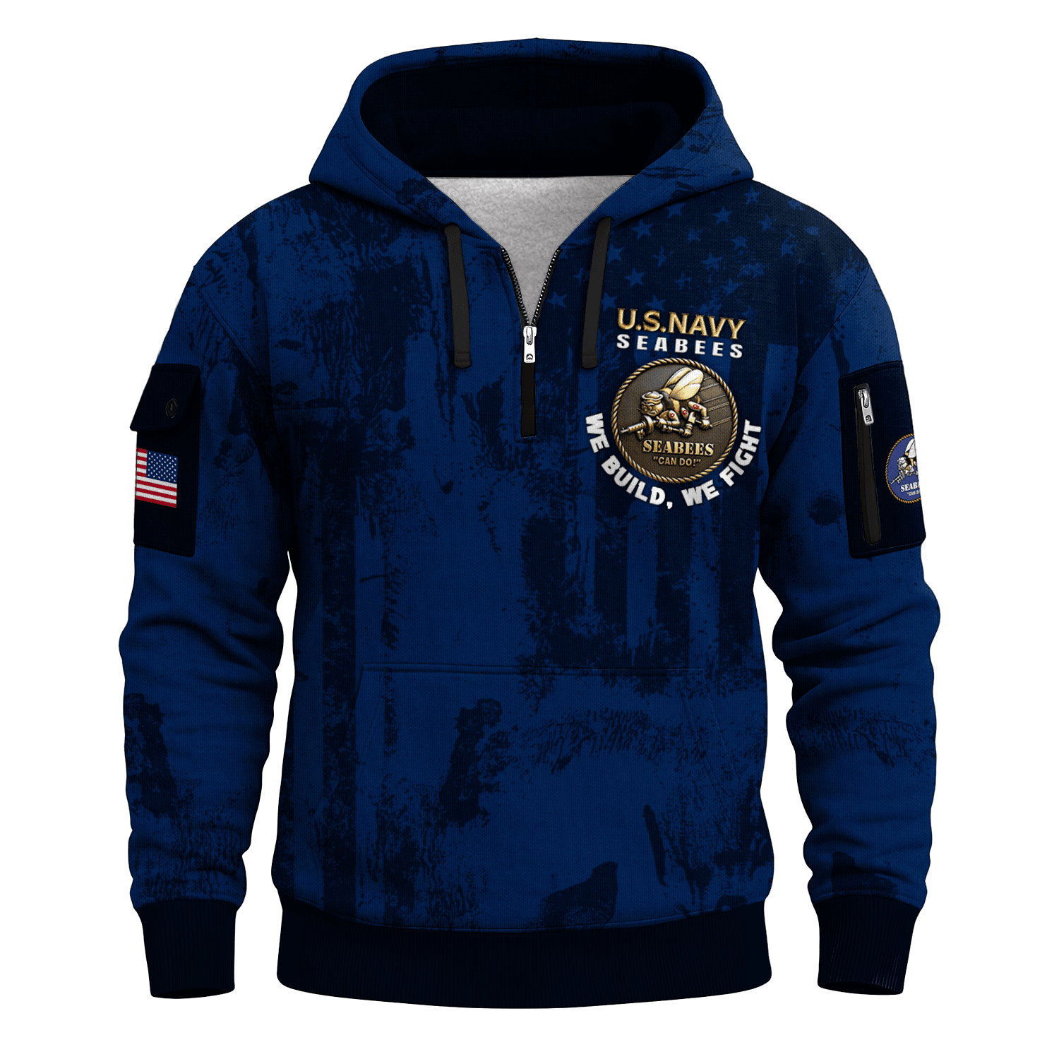 US Navy Seabees 250th Years All-over Quarter Zip Hoodie of Service