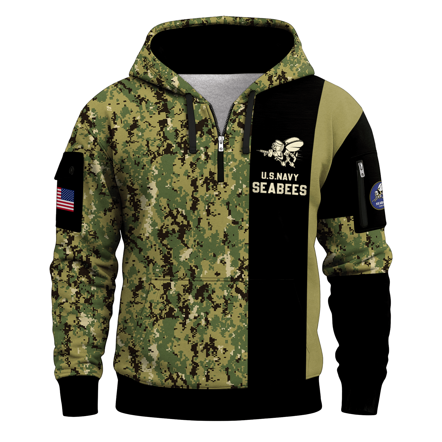 US Navy Seabees 250th Years All-over Quarter Zip Hoodie of Service