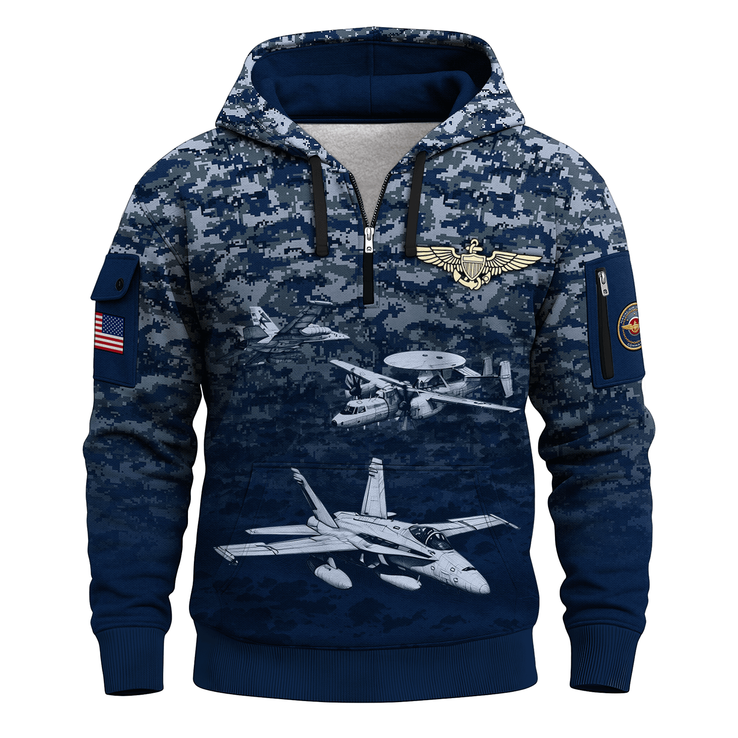 US Navy Navair 250th Years All-over Quarter Zip Hoodie of Service