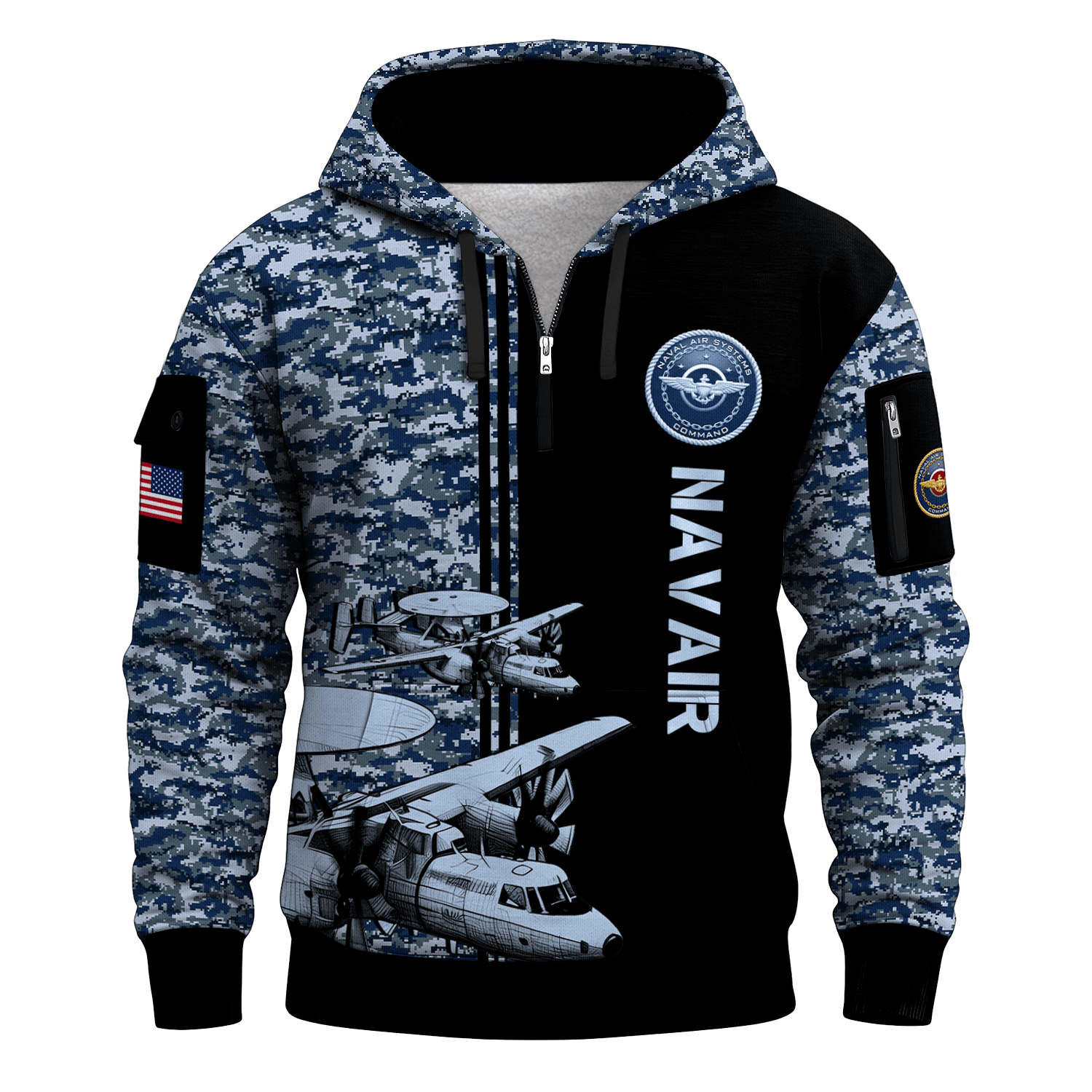 US Navy Navair 250th Years All-over Quarter Zip Hoodie of Service