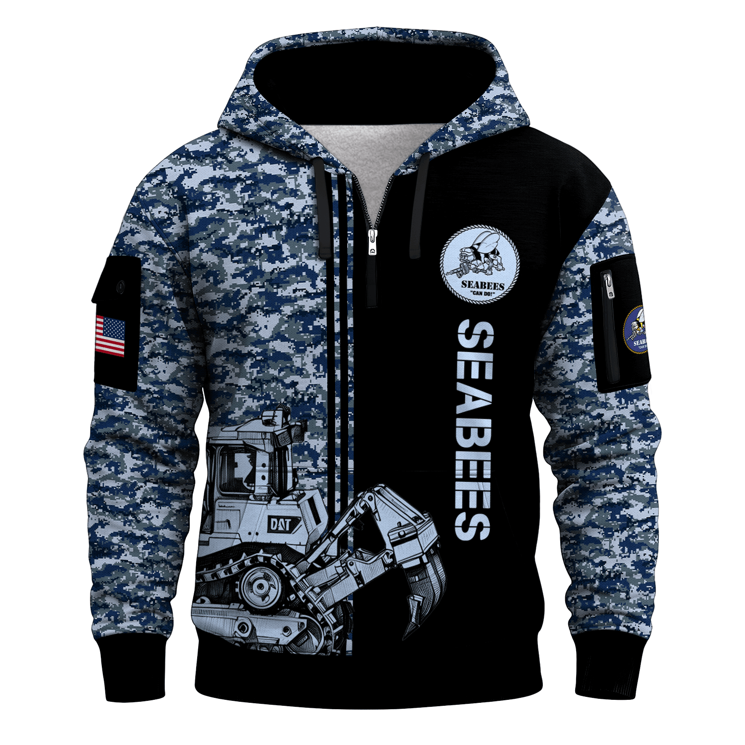 US Navy Seabees 250th Years All-over Quarter Zip Hoodie of Service